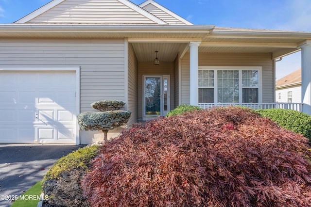 view of exterior entry featuring a garage