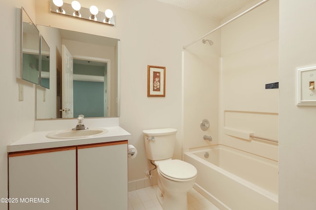 full bathroom featuring vanity, tile patterned floors, shower / bathtub combination, and toilet