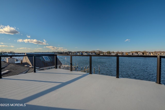 exterior space with a water view