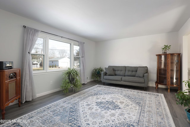 living room with dark wood-type flooring