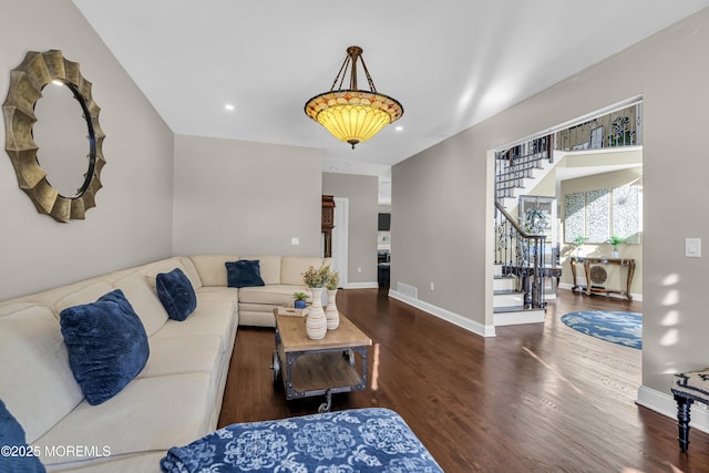 9 Mehar Ct, Jackson, NJ 08527 - living room with stairs, wood finished floors, baseboards, and recessed lighting