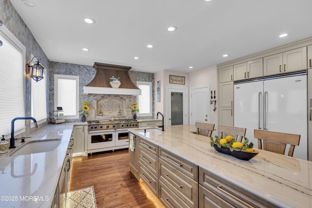 9 Mehar Ct, Jackson, NJ 08527 - kitchen with custom range hood, high quality appliances, a sink, plenty of natural light, and recessed lighting
