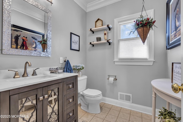 9 Mehar Ct, Jackson, NJ 08527 - half bathroom featuring crown molding, toilet, tile patterned floors, baseboards, and vanity