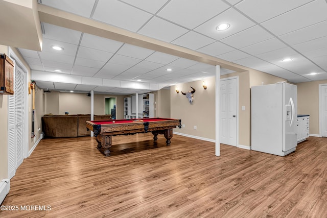 9 Mehar Ct, Jackson, NJ 08527 - game room featuring light wood-style flooring, pool table, baseboards, recessed lighting, and a drop ceiling
