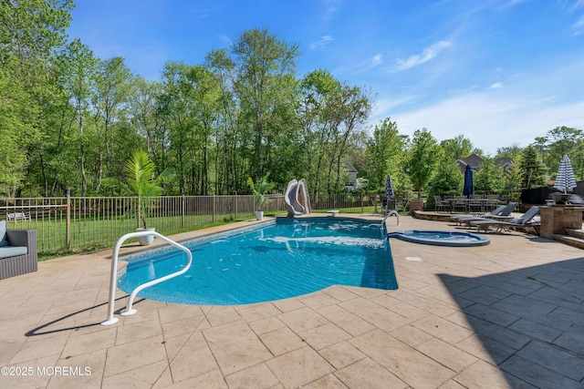 9 Mehar Ct, Jackson, NJ 08527 - view of pool with a water slide, a patio area, fence, and view of scattered trees