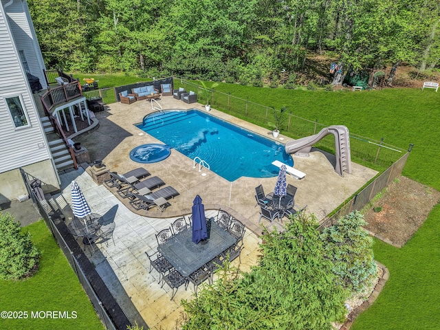 9 Mehar Ct, Jackson, NJ 08527 - view of swimming pool with an outdoor living space, a water slide, and a patio