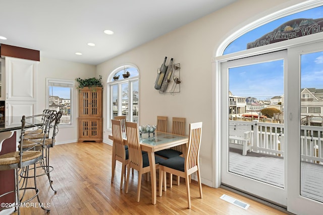 dining room featuring light hardwood / wood-style flooring and a healthy amount of sunlight