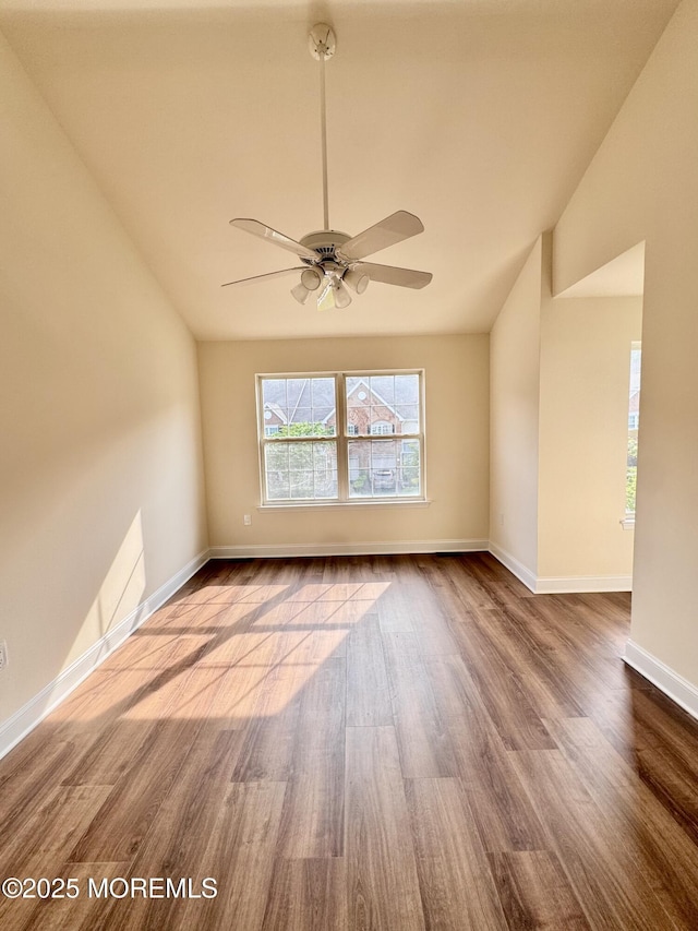 327 Daniele Dr, Ocean Twp, NJ 07712 - empty room featuring vaulted ceiling, wood finished floors, and ceiling fan