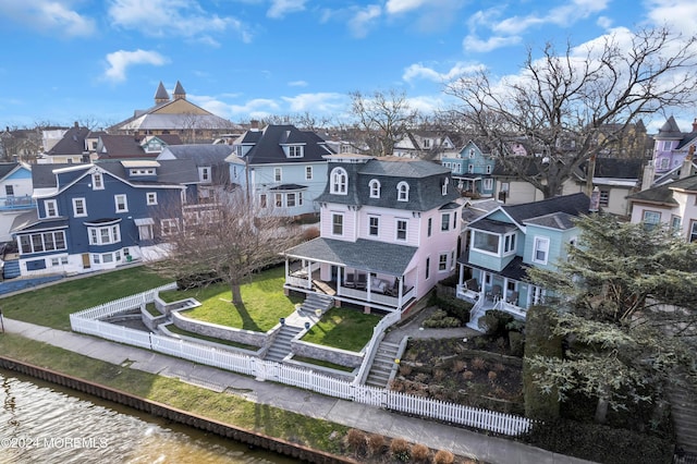 bird's eye view featuring a water view