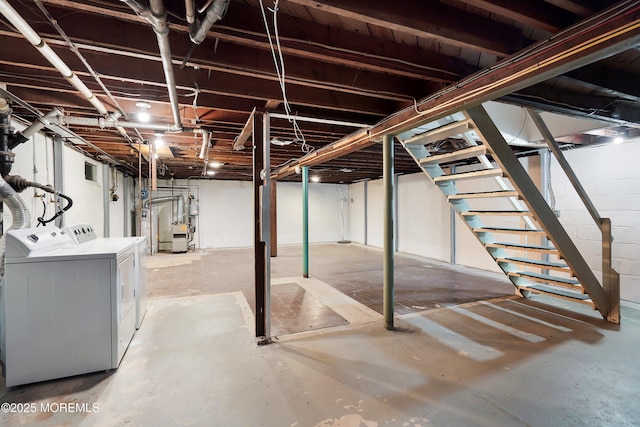 basement with washer and dryer