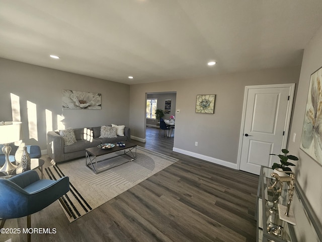 living room with dark wood-type flooring