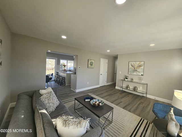 living room featuring dark hardwood / wood-style floors