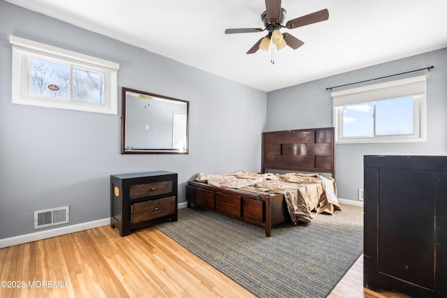 bedroom featuring ceiling fan and light hardwood / wood-style floors