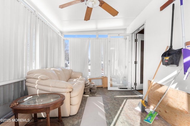 living room with ceiling fan