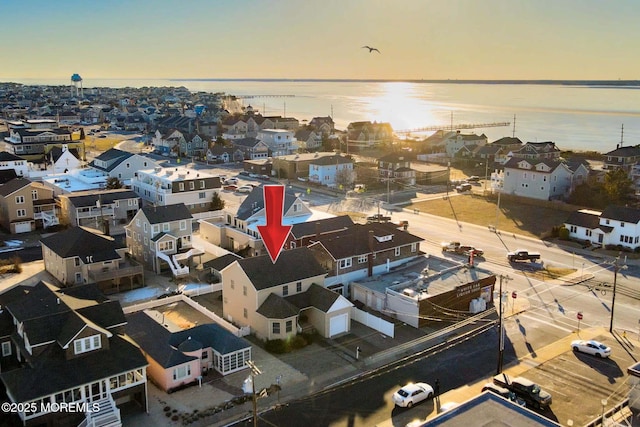 view of aerial view at dusk