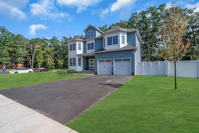 view of front of property with a garage and a front yard