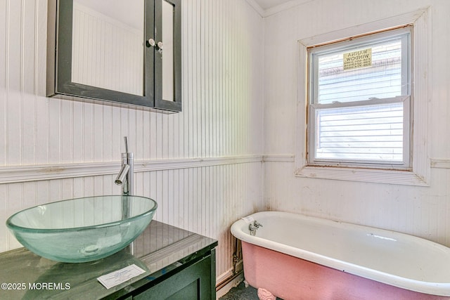 bathroom featuring vanity and a bathtub