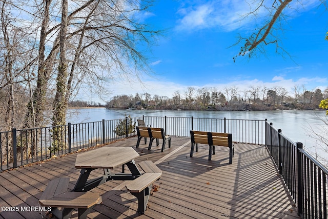 view of dock with a water view