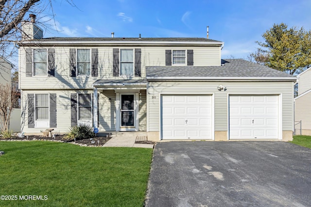 view of front property with a garage and a front yard