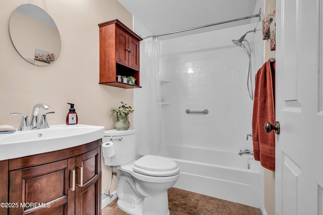 full bathroom with vanity, toilet, and shower / tub combo