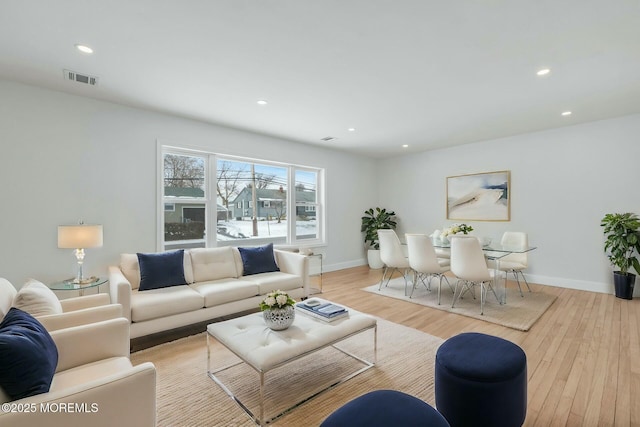 living room with light wood-type flooring