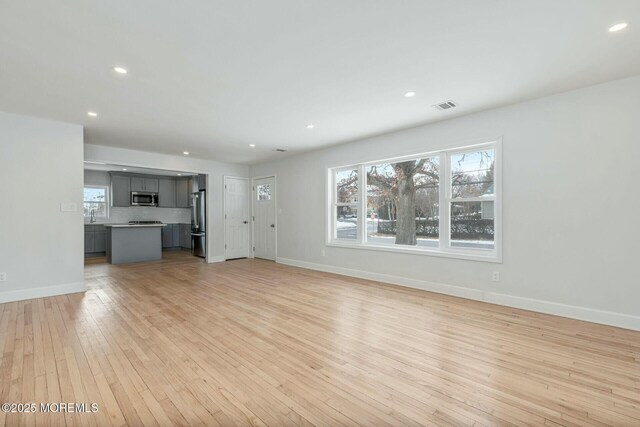 unfurnished living room with light hardwood / wood-style flooring