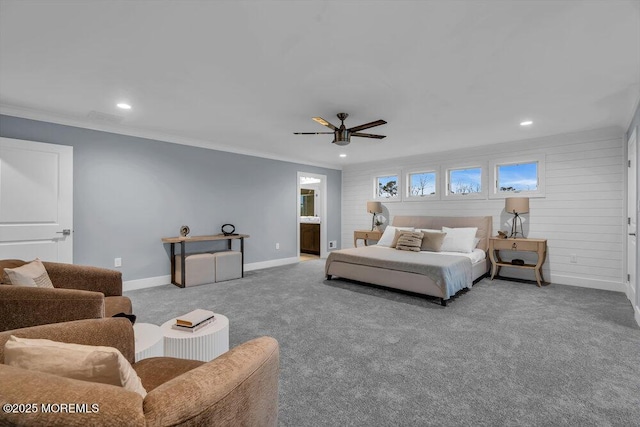 302 Reef Ct, Forked River, NJ 08731 - bedroom featuring ornamental molding, recessed lighting, carpet flooring, and a ceiling fan