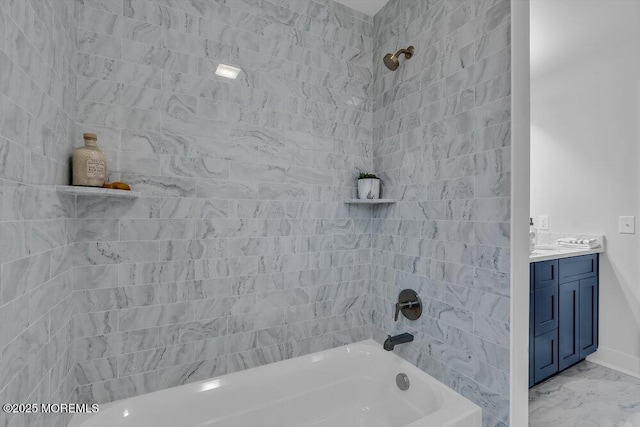 302 Reef Ct, Forked River, NJ 08731 - bathroom featuring bathtub / shower combination, vanity, and marble finish floors