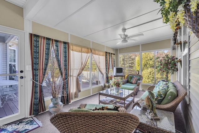 sunroom / solarium with ceiling fan