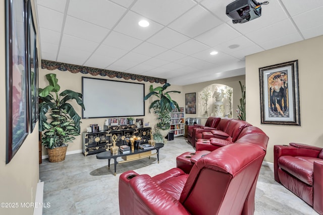 home theater featuring a paneled ceiling