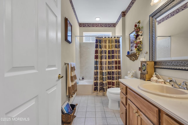 full bathroom featuring vanity, toilet, tile patterned flooring, and shower / bath combo