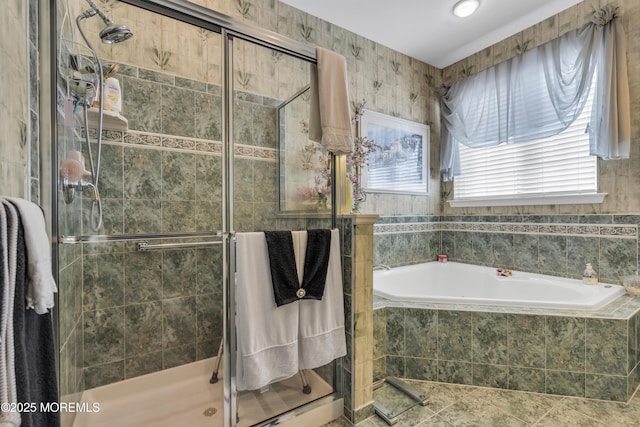 bathroom featuring plus walk in shower