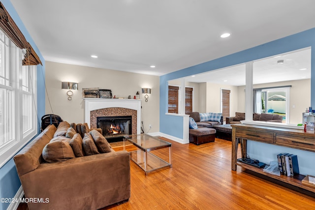 living room with light hardwood / wood-style floors