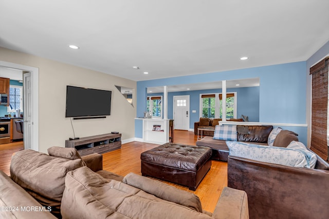 living room featuring light wood-type flooring