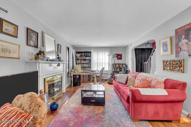 living room with wood-type flooring