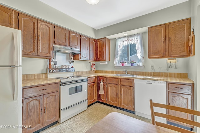 kitchen featuring sink and white appliances