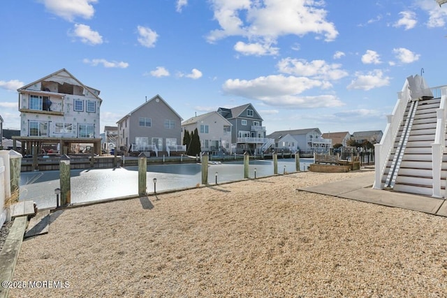 exterior space featuring a water view