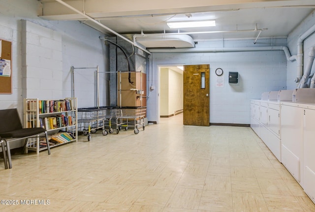 basement featuring independent washer and dryer