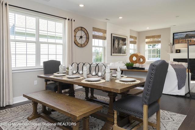 dining space featuring dark hardwood / wood-style flooring