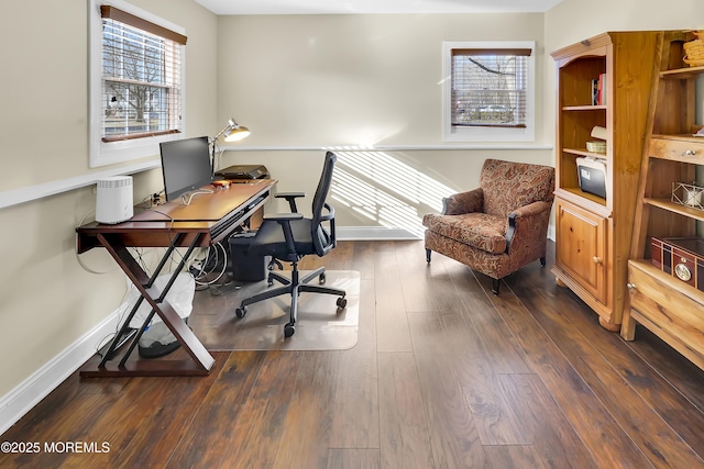 home office featuring dark hardwood / wood-style flooring and plenty of natural light