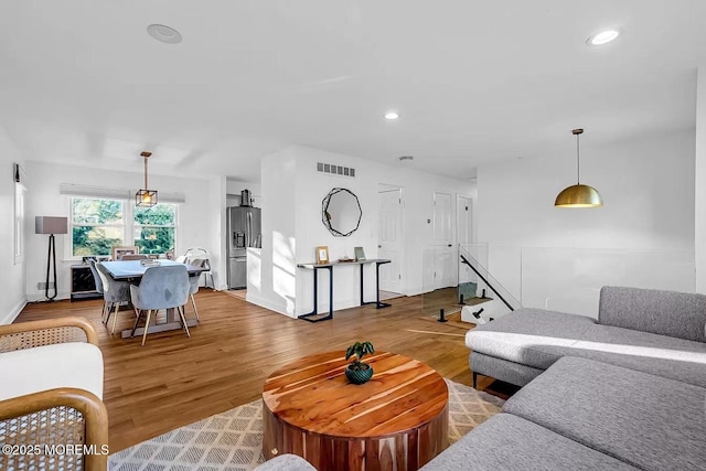 living room featuring light wood-type flooring