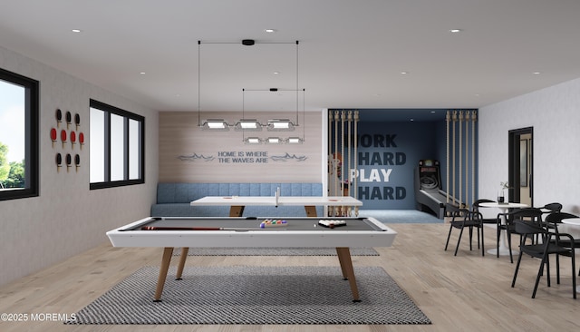 playroom featuring light wood-type flooring