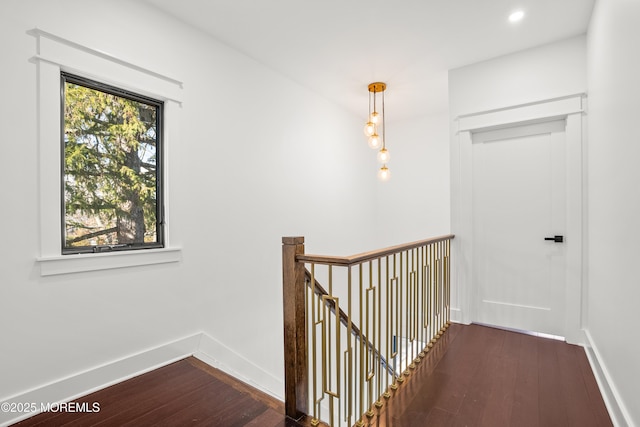 corridor with dark hardwood / wood-style flooring