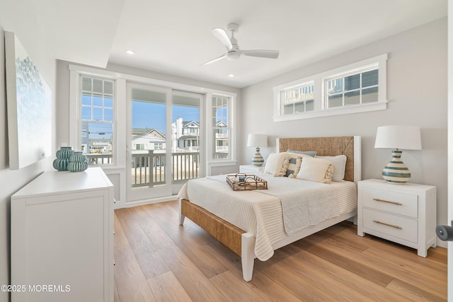324 3rd St, Beach Haven, NJ 08008 - bedroom featuring access to exterior, light wood finished floors, recessed lighting, and ceiling fan