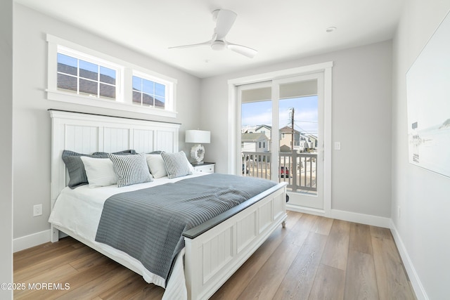 324 3rd St, Beach Haven, NJ 08008 - bedroom featuring access to outside, baseboards, light wood-style floors, and a ceiling fan