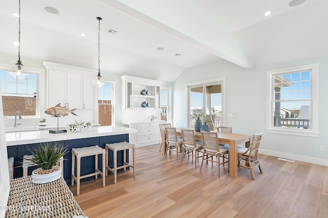 324 3rd St, Beach Haven, NJ 08008 - dining space with vaulted ceiling, light wood finished floors, recessed lighting, and baseboards