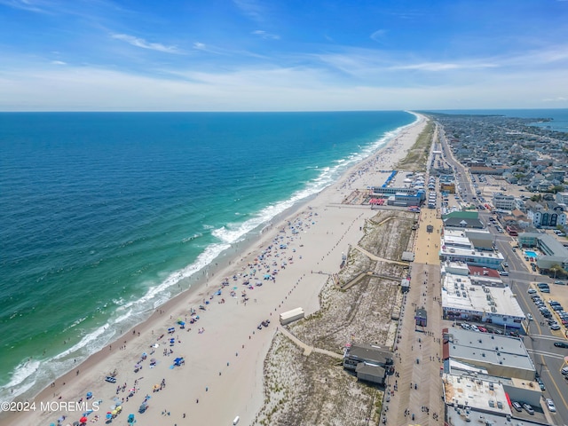 drone / aerial view with a water view and a view of the beach