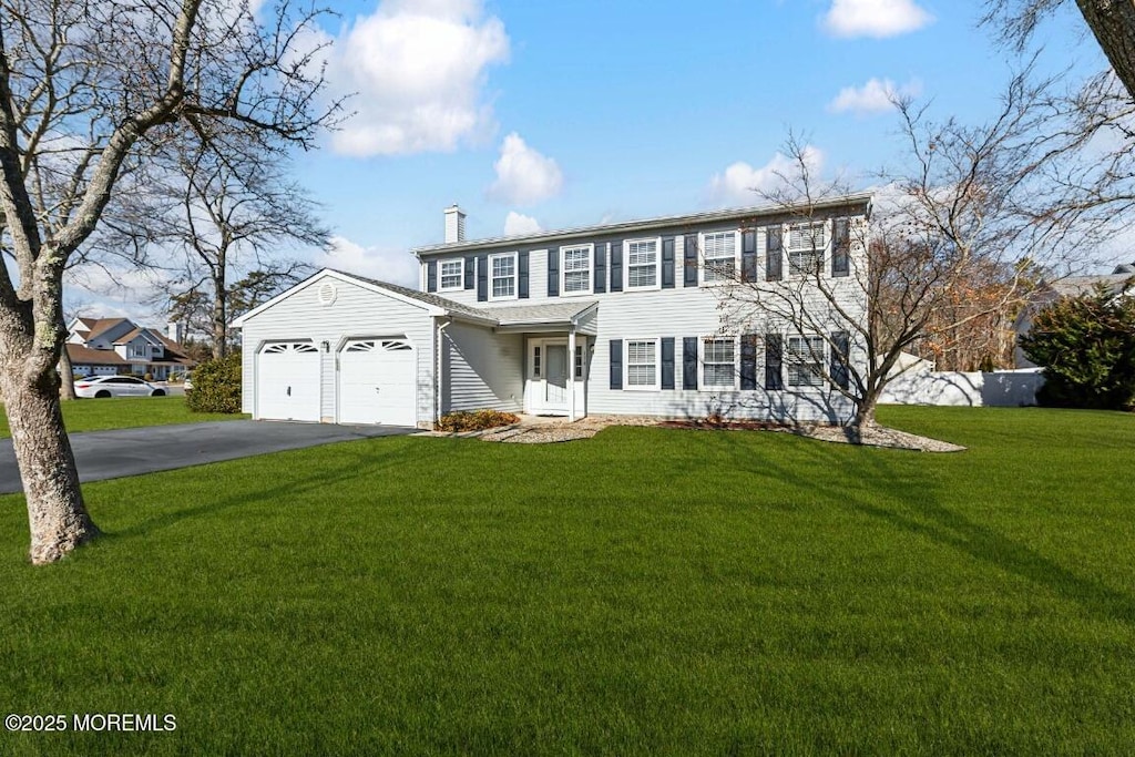 view of front of property with a garage and a front yard