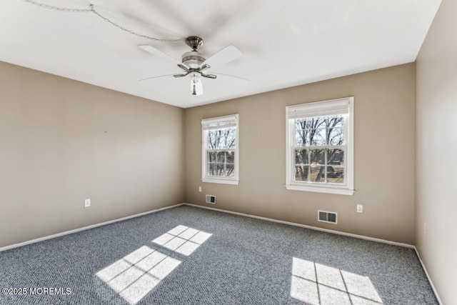 unfurnished room with carpet floors and ceiling fan