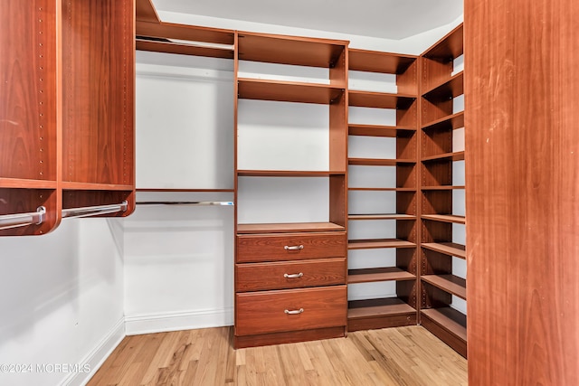 spacious closet with light hardwood / wood-style flooring